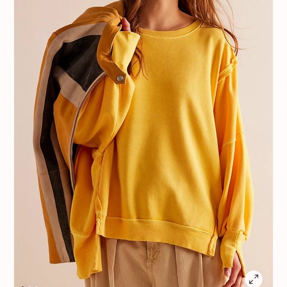 NWT FREE PEOPLE YELLOW CAMDEN OVERSIZED PULLOVERSweatshirt We The Free - Picture 1 of 3
